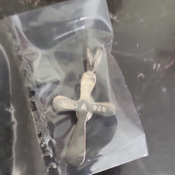 Silver Cross Pendant Necklace with Turquoise Accent - Picture 3 of 3